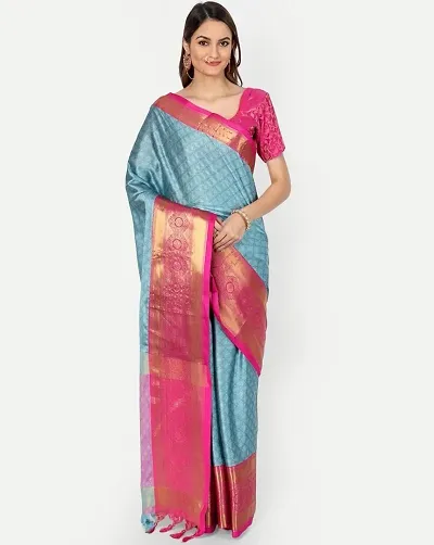 Attractive Cotton Blend Saree with Blouse piece 