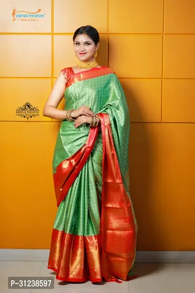 Stylish Green Crepe Saree with Blouse piece For Women