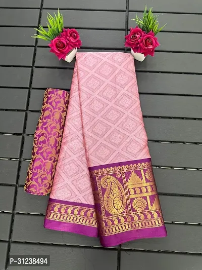 Stylish Pink Crepe Saree with Blouse piece For Women