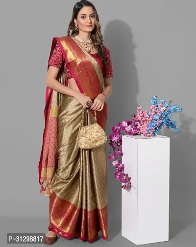 Stylish Beige Crepe Saree With Blouse Piece For Women-thumb0