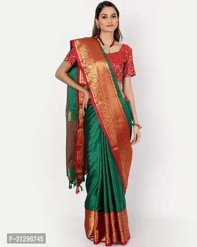 Stylish Green Crepe Saree With Blouse Piece For Women