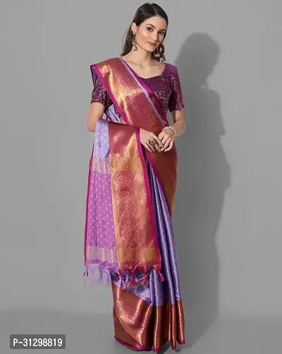 Stylish Lavender Crepe Saree With Blouse Piece For Women-thumb0