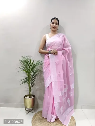 Stylish Pink Crepe Saree With Blouse Piece For Women-thumb0