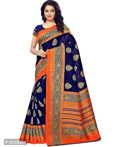 Stylish Blue Crepe Saree with Blouse piece For Women-thumb0