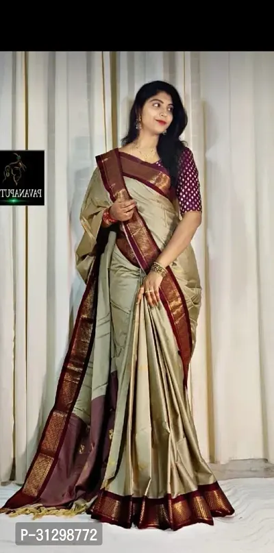 Stylish Grey Crepe Saree With Blouse Piece For Women-thumb0