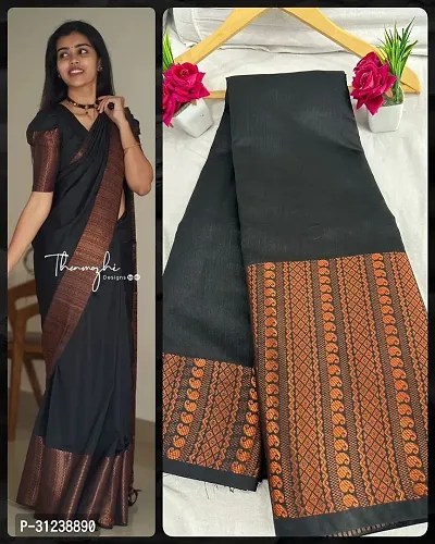 Stylish Black Crepe Saree with Blouse piece For Women-thumb0