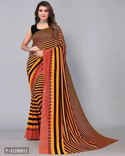 Stylish Multicoloured Crepe Saree With Blouse Piece For Women-thumb0