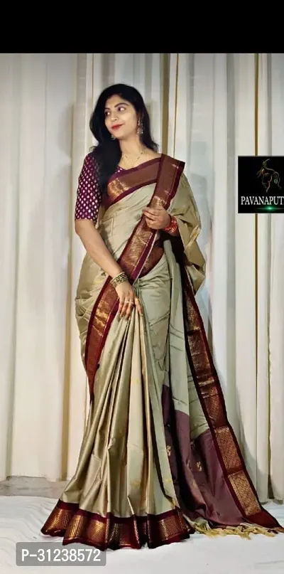 Stylish Beige Crepe Saree with Blouse piece For Women-thumb0