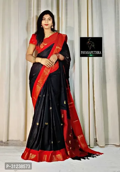 Stylish Black Crepe Saree with Blouse piece For Women-thumb0