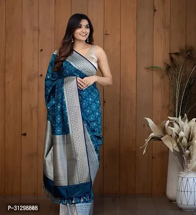 Stylish Blue Crepe Saree With Blouse Piece For Women