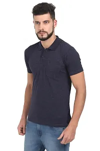 Men Navy Blue Solid Cotton Polo T-shirt-thumb1