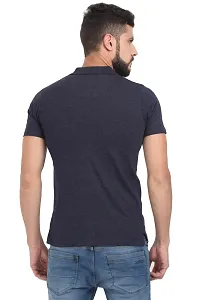 Men Navy Blue Solid Cotton Polo T-shirt-thumb3