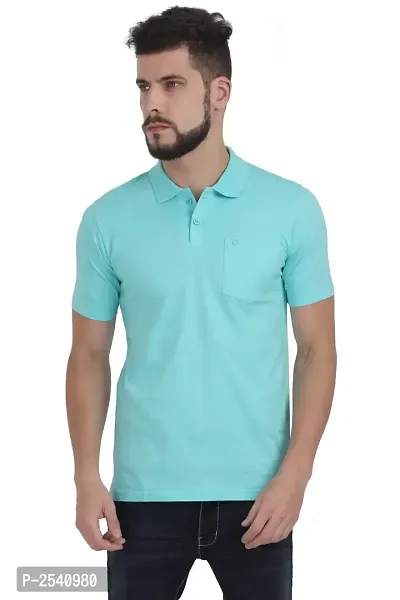 Men Turquoise Solid Cotton Polo T-shirt-thumb0