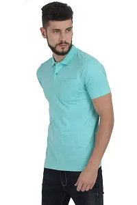 Men Turquoise Solid Cotton Polo T-shirt-thumb1