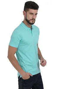 Men Turquoise Solid Cotton Polo T-shirt-thumb2