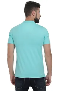 Men Turquoise Solid Cotton Polo T-shirt-thumb3