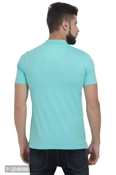 Men Turquoise Solid Cotton Polo T-shirt-thumb4