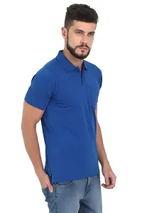 Men Blue Solid Cotton Polo T-shirt-thumb1