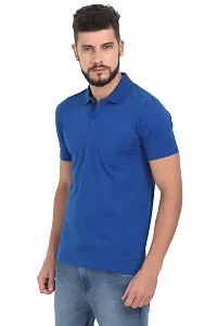 Men Blue Solid Cotton Polo T-shirt-thumb2