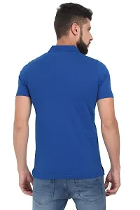 Men Blue Solid Cotton Polo T-shirt-thumb3