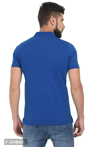 Men Blue Solid Cotton Polo T-shirt-thumb4