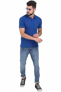 Men Blue Solid Cotton Polo T-shirt-thumb4