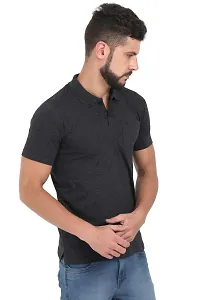 Men Black Cotton Solid Polo T-shirt with Pocket-thumb1