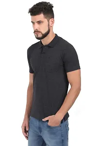 Men Black Cotton Solid Polo T-shirt with Pocket-thumb2