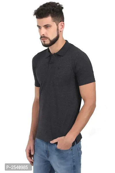 Men Black Cotton Solid Polo T-shirt with Pocket-thumb3