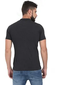 Men Black Cotton Solid Polo T-shirt with Pocket-thumb3