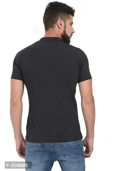 Men Black Cotton Solid Polo T-shirt with Pocket-thumb4