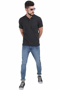 Men Black Cotton Solid Polo T-shirt with Pocket-thumb4