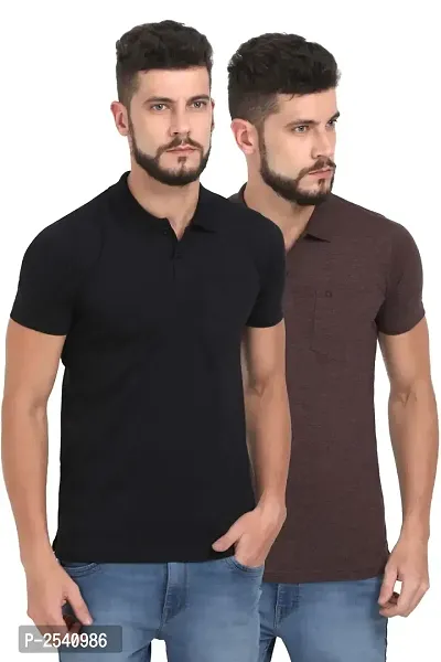 Men Multicoloured Solid Cotton Polo T-Shirt Combo (Pack of 2)-thumb0