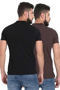 Men Multicoloured Solid Cotton Polo T-Shirt Combo (Pack of 2)-thumb1