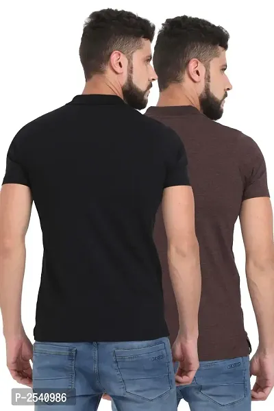 Men Multicoloured Solid Cotton Polo T-Shirt Combo (Pack of 2)-thumb2