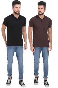 Men Multicoloured Solid Cotton Polo T-Shirt Combo (Pack of 2)-thumb4