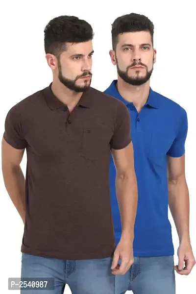 Men Multicoloured Solid Cotton Polo T-Shirt Combo (Pack of 2)-thumb0