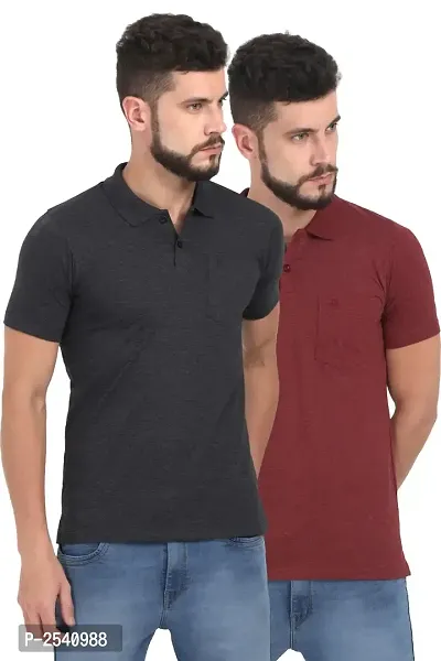 Men Multicoloured Solid Cotton Polo T-Shirt Combo (Pack of 2)