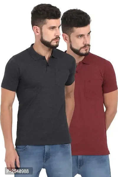 Men Multicoloured Solid Cotton Polo T-Shirt Combo (Pack of 2)-thumb0