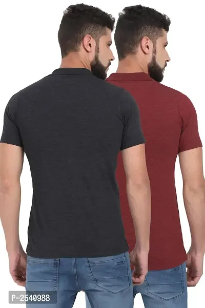 Men Multicoloured Solid Cotton Polo T-Shirt Combo (Pack of 2)-thumb2