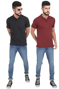 Men Multicoloured Solid Cotton Polo T-Shirt Combo (Pack of 2)-thumb4