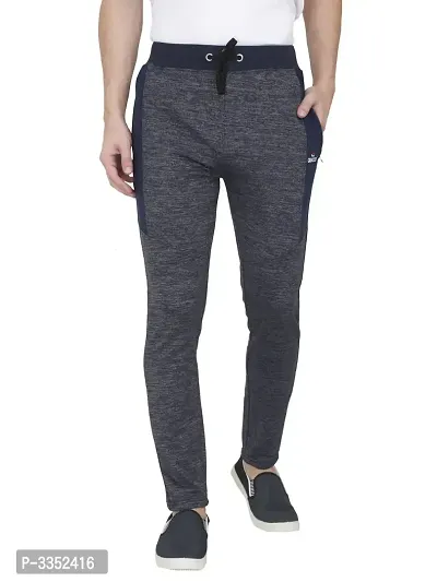 Men's Navy Blue Cotton Solid Comfort Fit Regular Track Pants