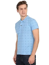 Men's Blue Cotton Printed Polos-thumb2