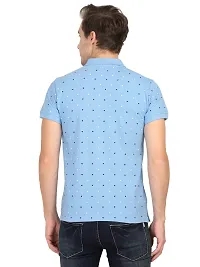 Men's Blue Cotton Printed Polos-thumb3