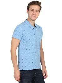 Men's Blue Cotton Printed Polos-thumb1