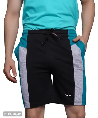 Stylish Black Cotton Colourblocked Regular Shorts For Men-thumb0