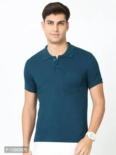 Reliable Blue Cotton Solid Polos For Men-thumb0