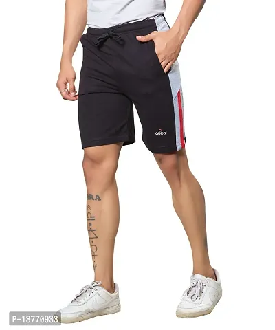 Stylish Black Cotton Colourblocked Sports Shorts For Men-thumb0