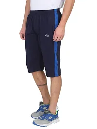 Stylish Navy Blue Cotton Solid 3/4th Shorts For Men-thumb2