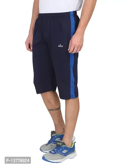 Stylish Navy Blue Cotton Solid 3/4th Shorts For Men-thumb3